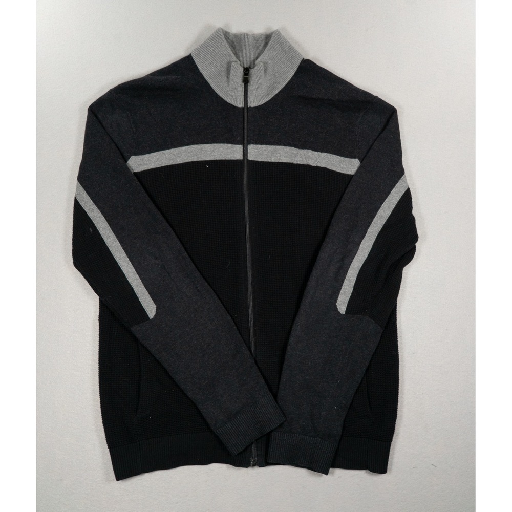 Armani Exchange AX Full Zip Sweater‎ Jacket Black Gray 100% Cotton Men's Large